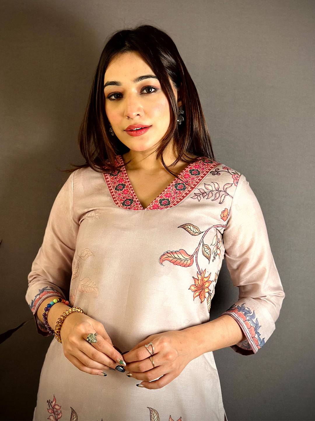 Floral Print Flat Collar Kurti