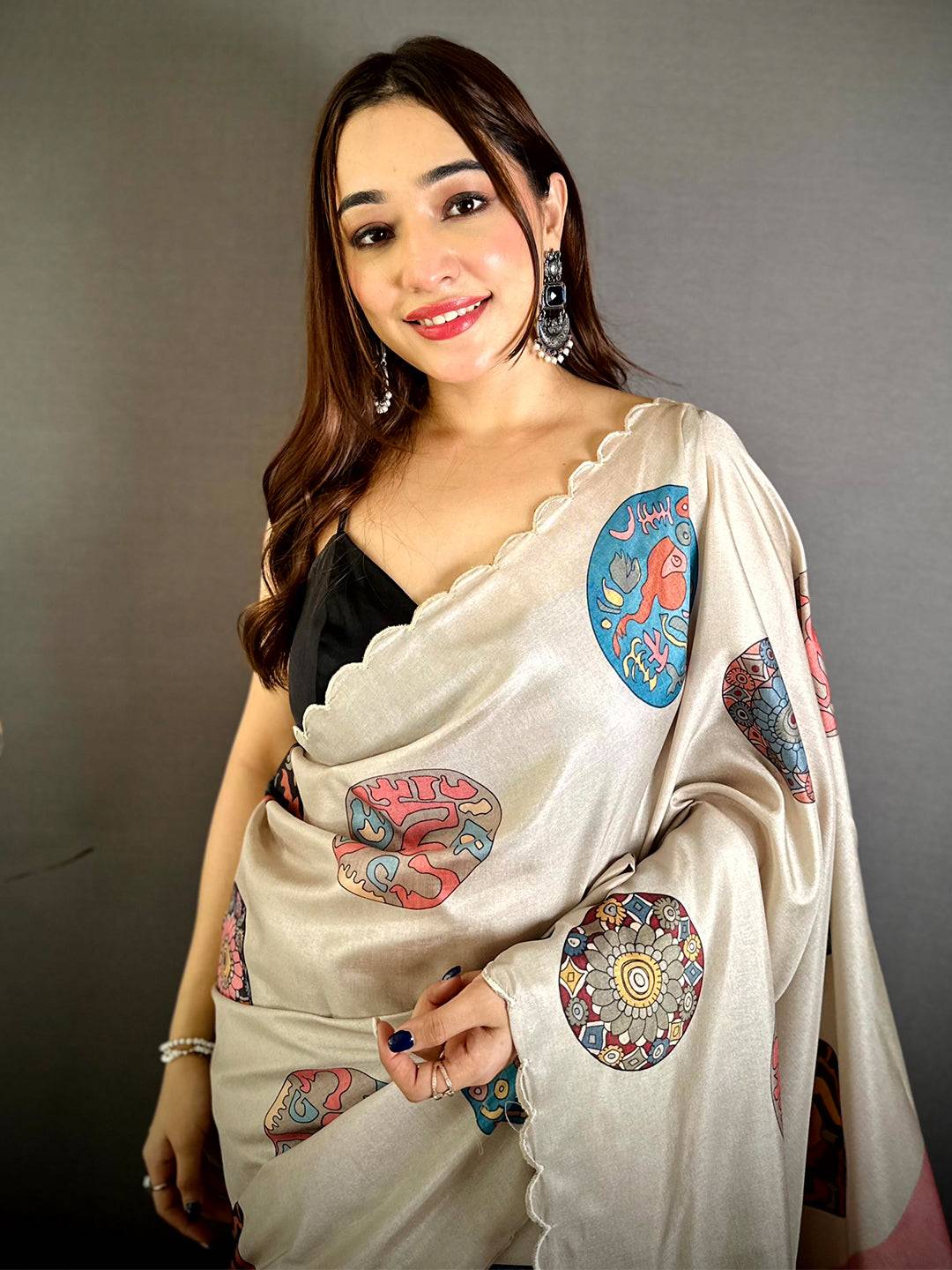 Radiant Tussar Kalamkari Cutwork Saree