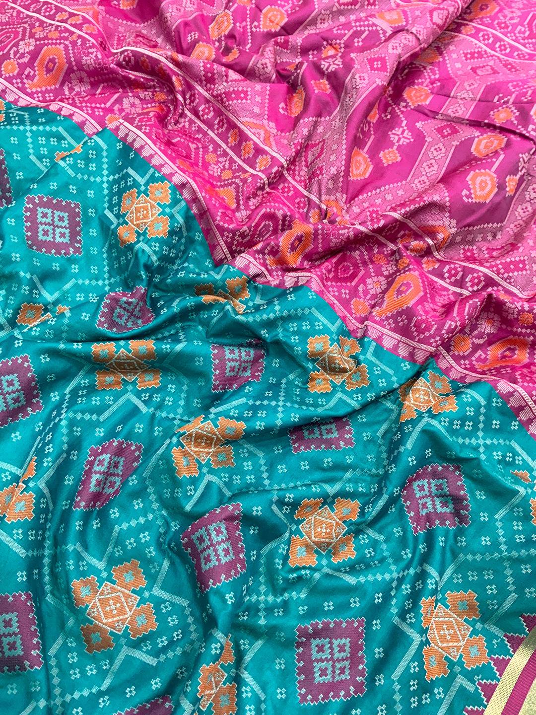 Rama Soft Silk Saree With Patola Weaving