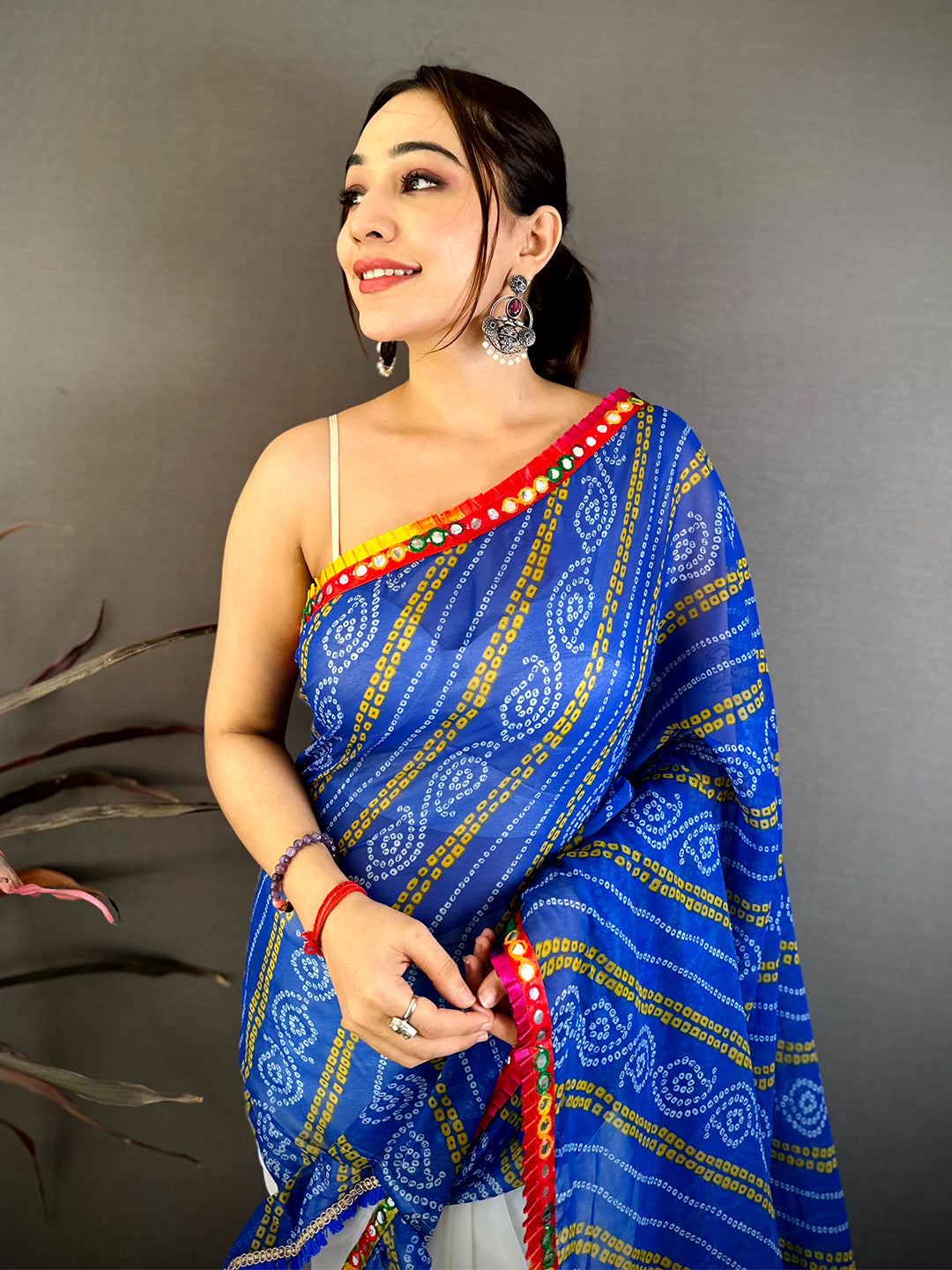 Regal Bandhej Print Ruffle Georgette Saree
