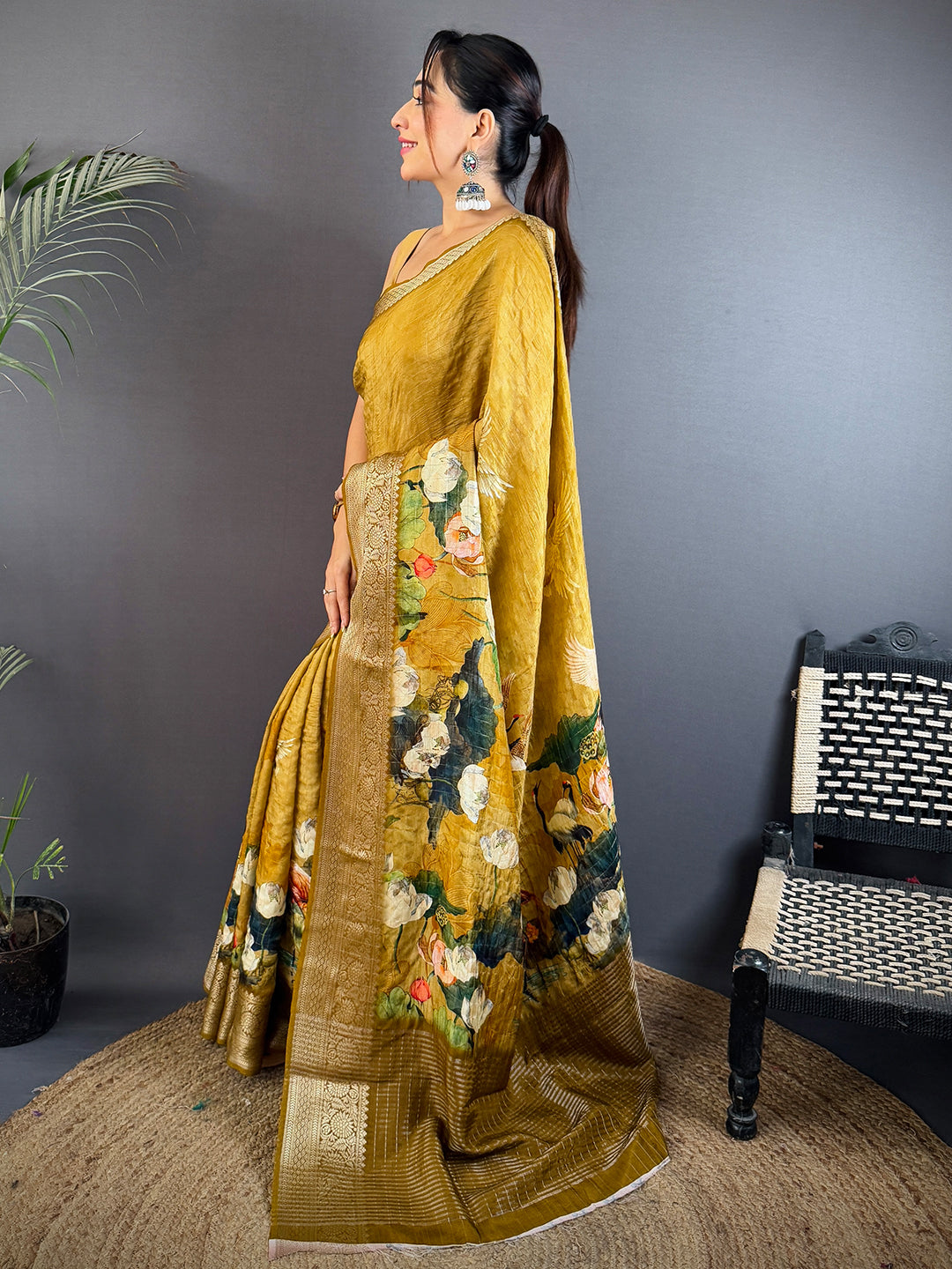 Mustard Viscose Kanchi Pattu Border Saree