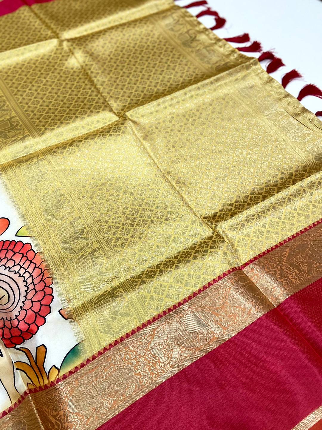 Vibrant Multi Soft Banarasi Kalamkari Silk Saree