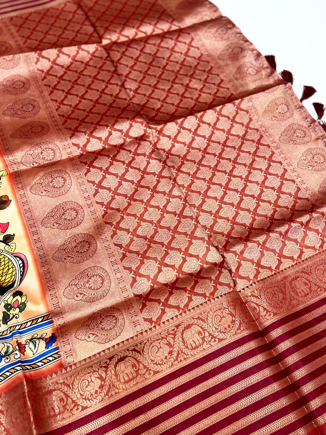 Red Kalamkari Digital Print Pattu Saree