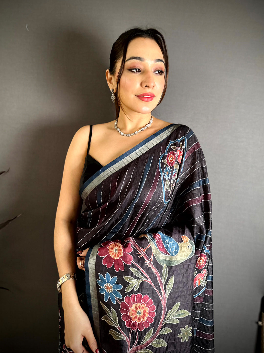 Opulent Tussar Digital Katha Saree