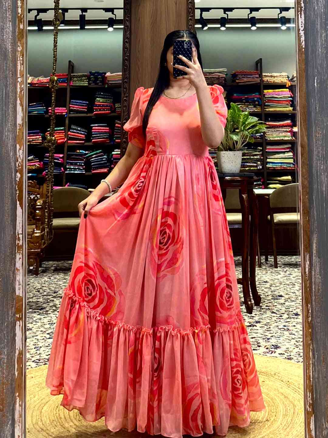 Coral Floral Georgette Dress