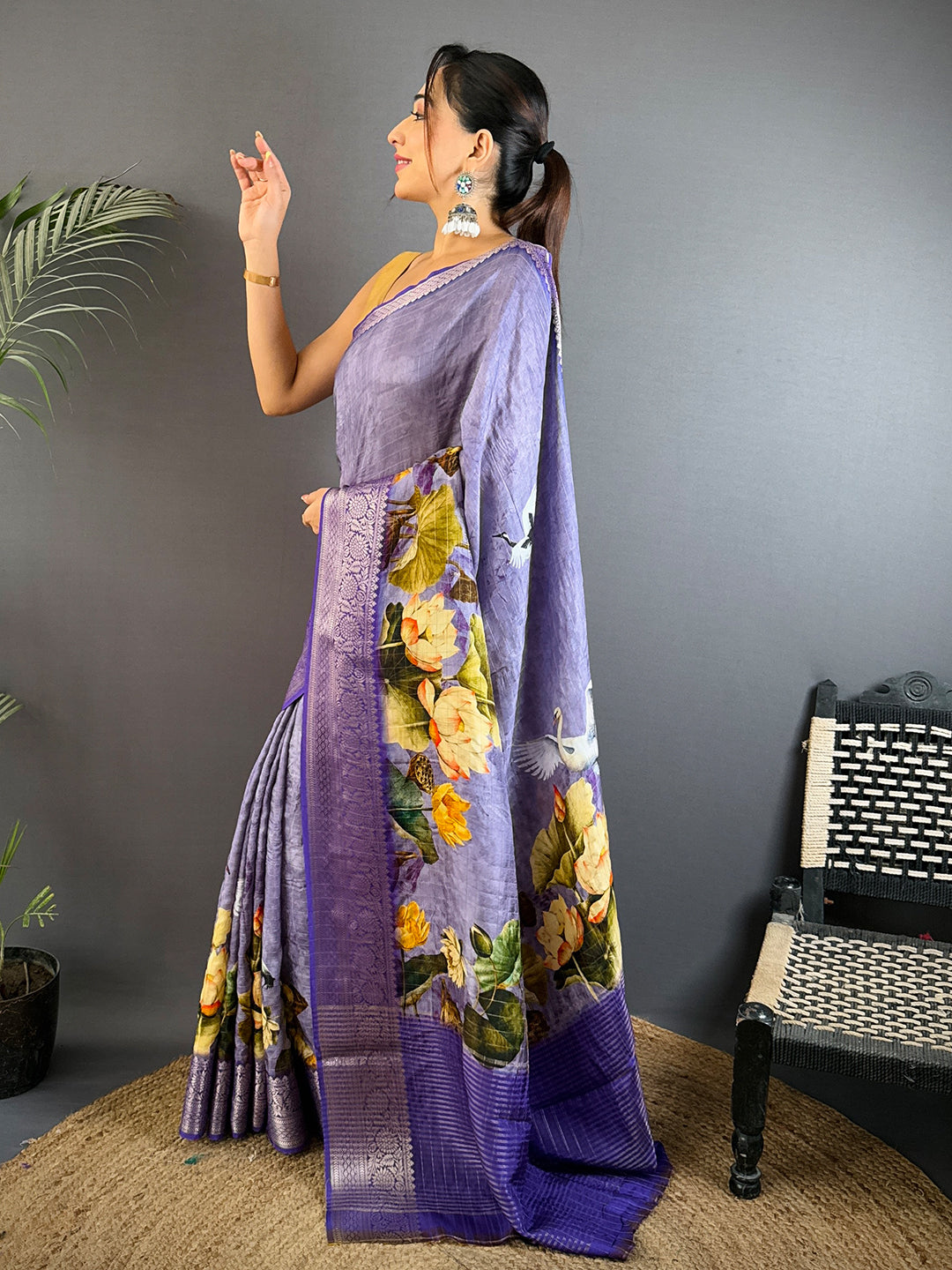 Lavender Viscose Kanchi Pattu Border Saree