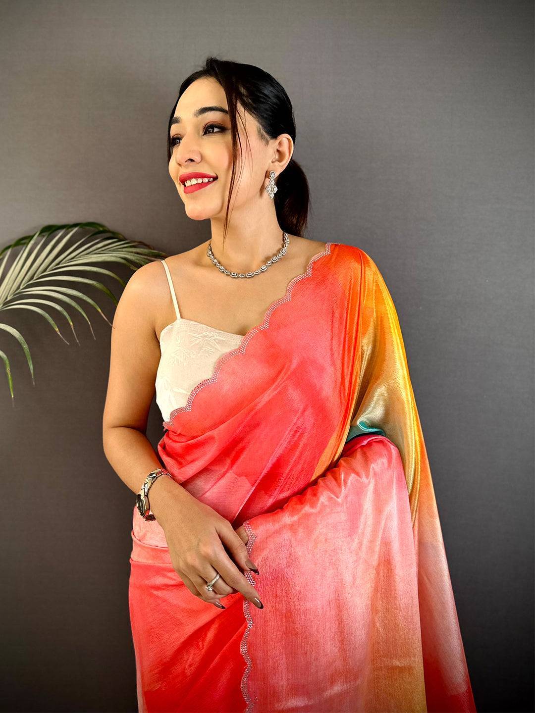 Majestic Freehand Abstract Chinnon Saree