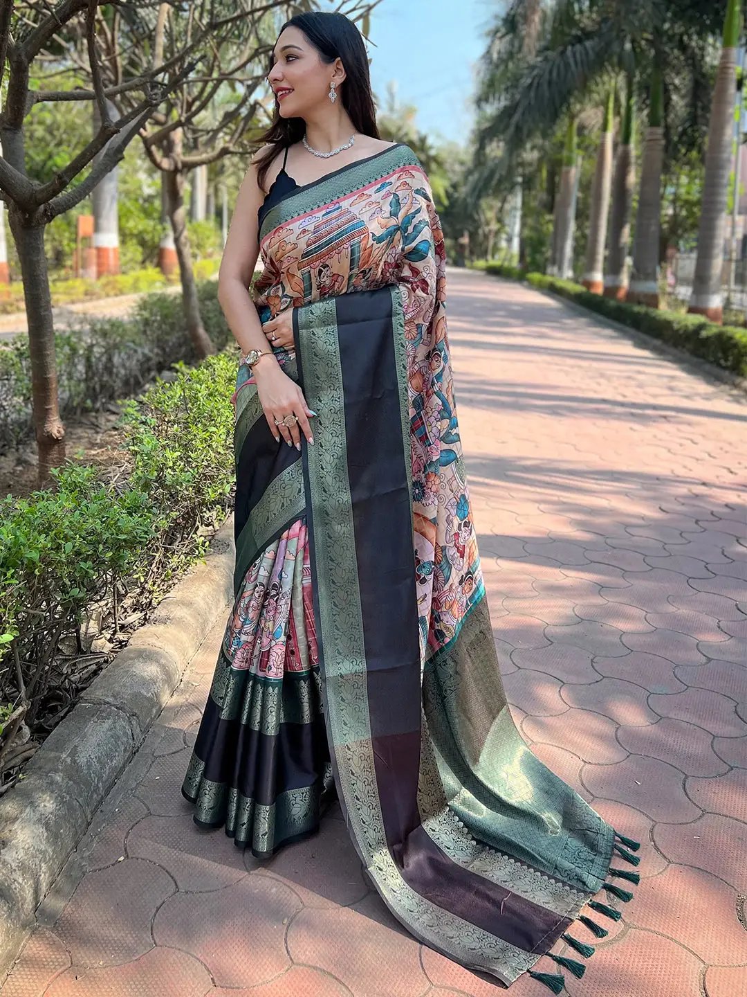 Elegant Banarasi silk saree with intricate designs and double border