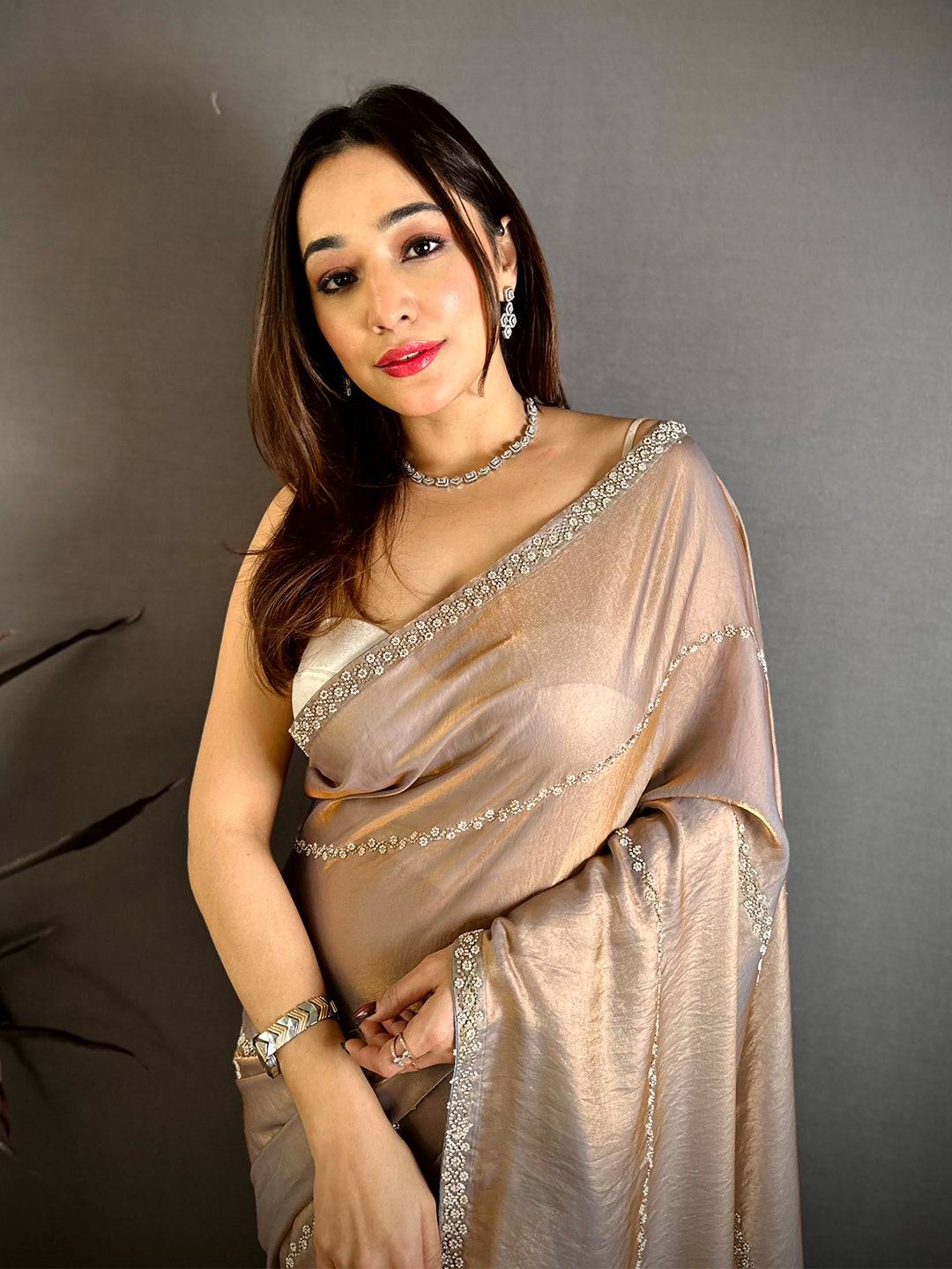 Vibrant Peal Satin Tissue Saree
