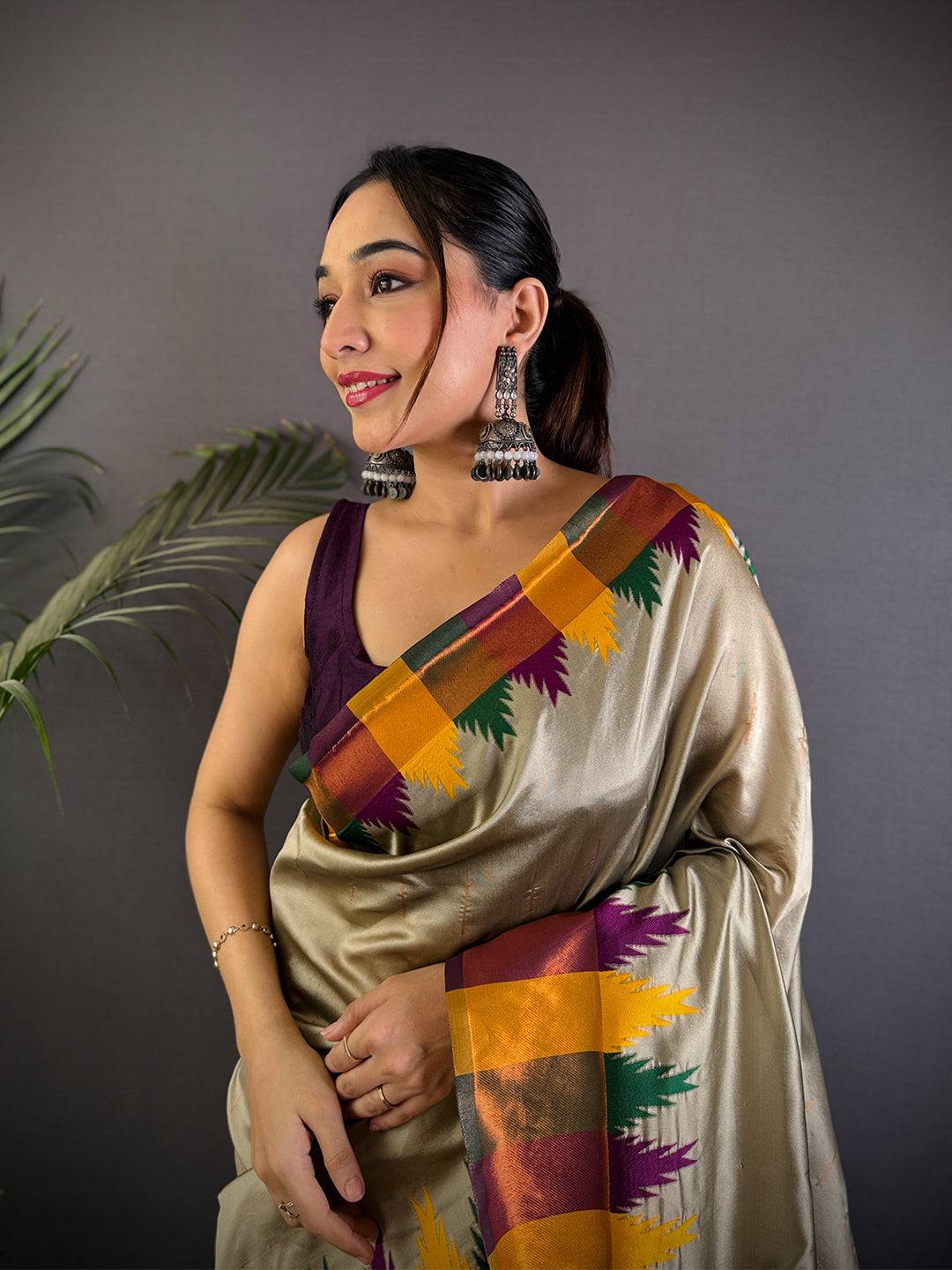 Pista Copper Radiance Katan Silk Saree