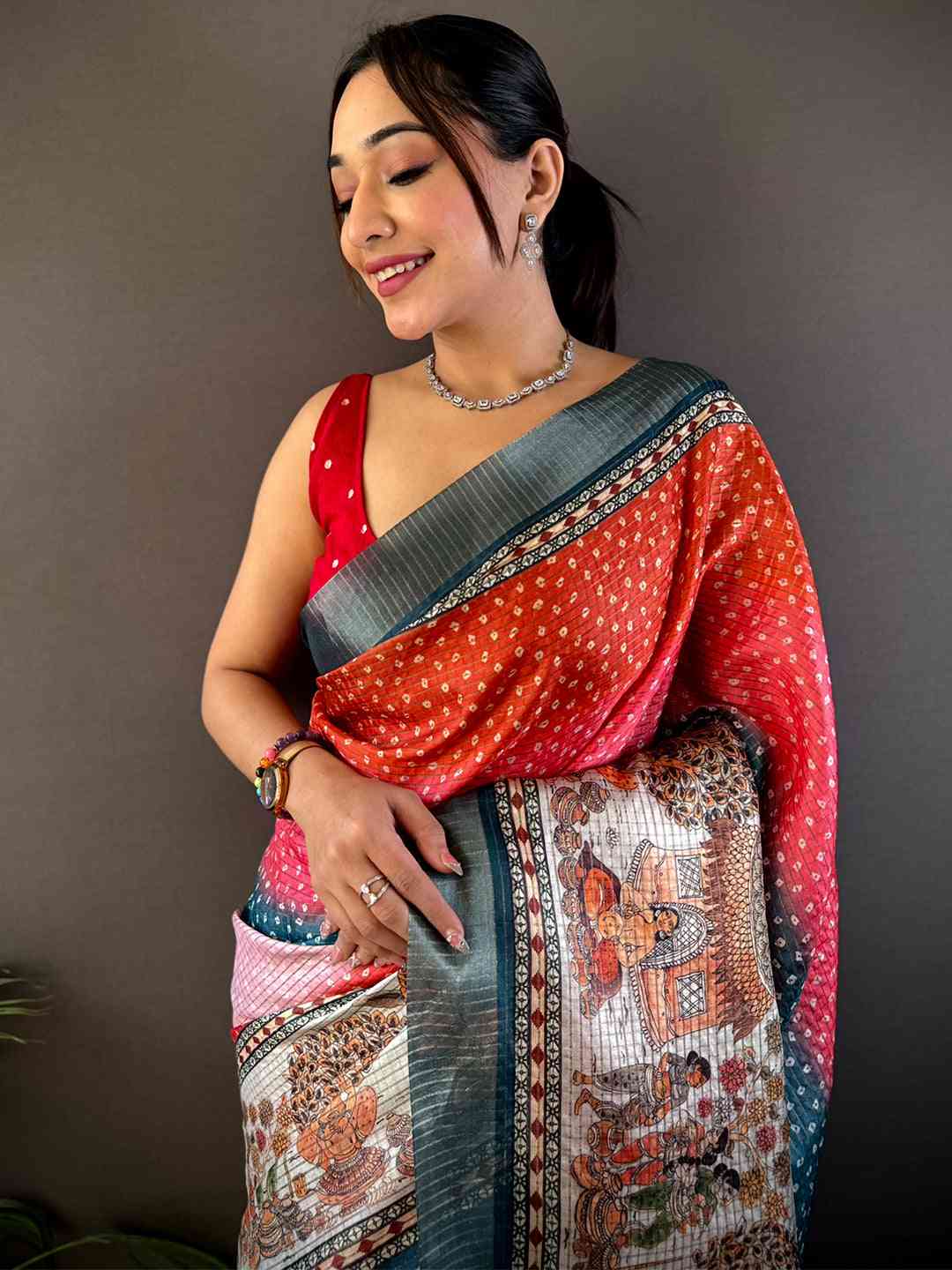 Radiant Silk Blend Bandhani Print Saree