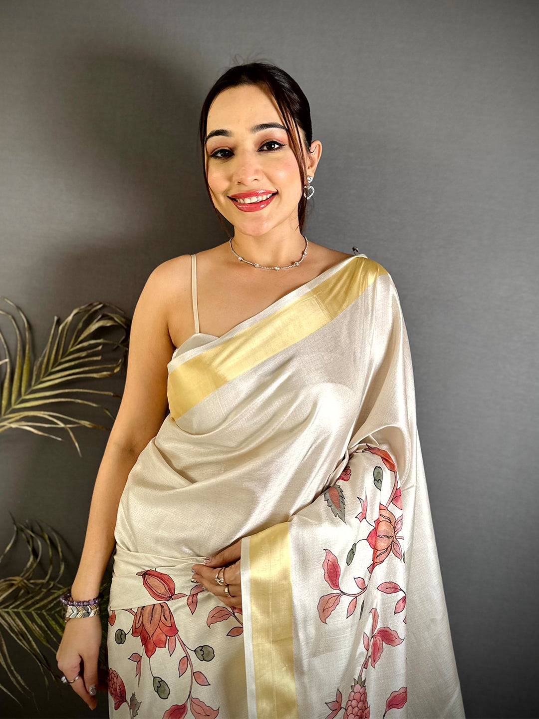 Graceful Floral Kalamkari Khadi Silk Saree