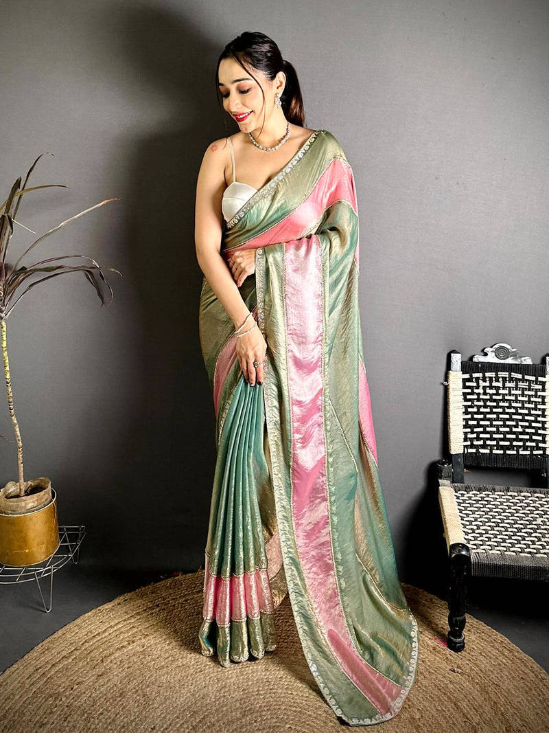 Classic Satin Tissue Diamond Work Saree