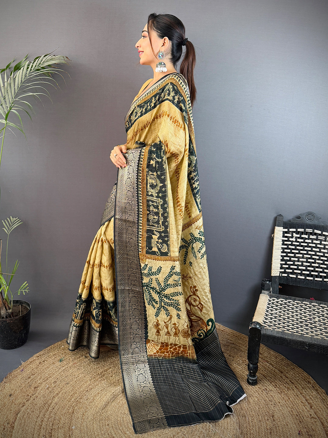 Elegant Viscose Kalamkari Warli Saree