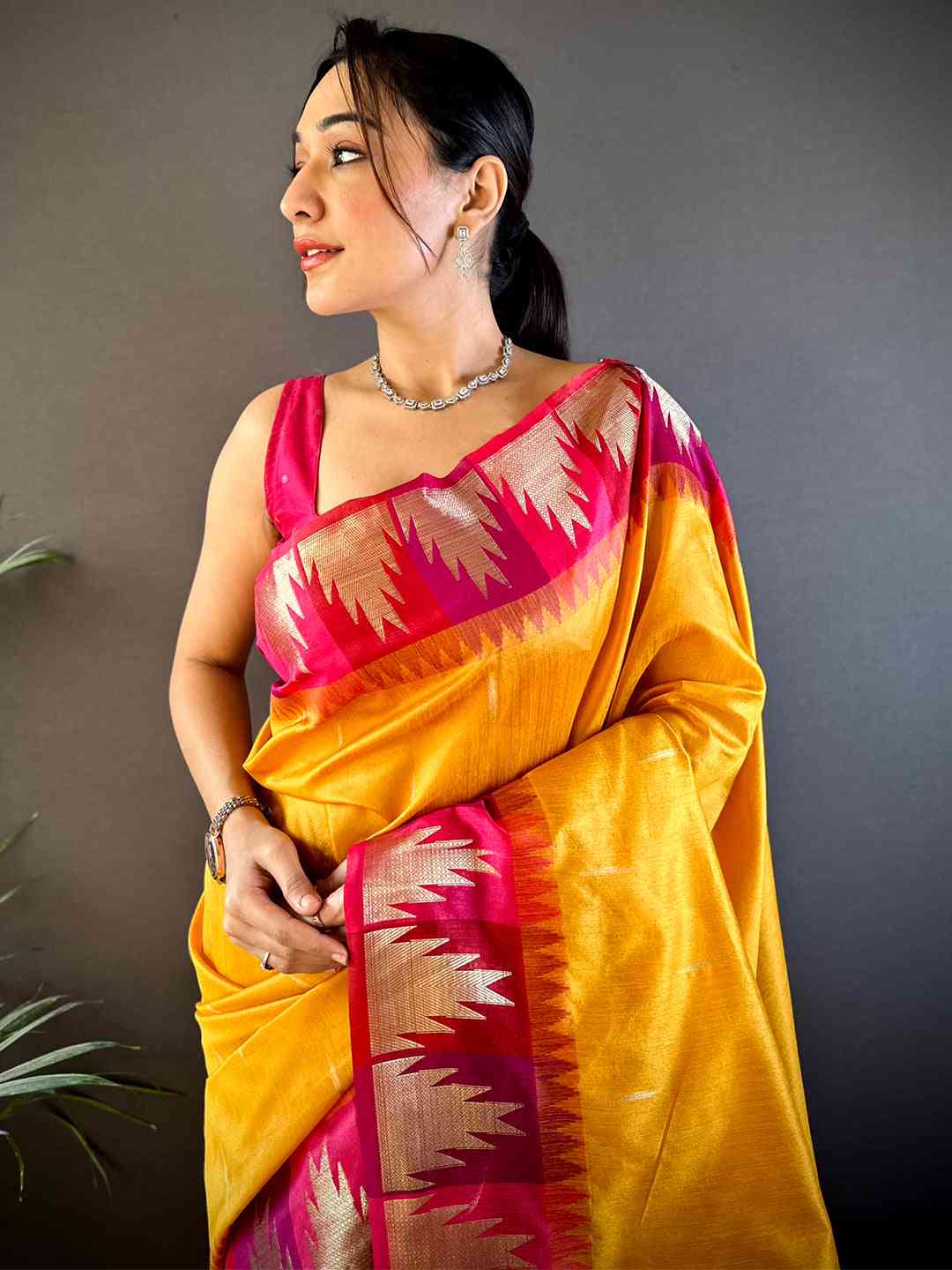 Yellow Banarasi Raw Silk Ikkat Saree