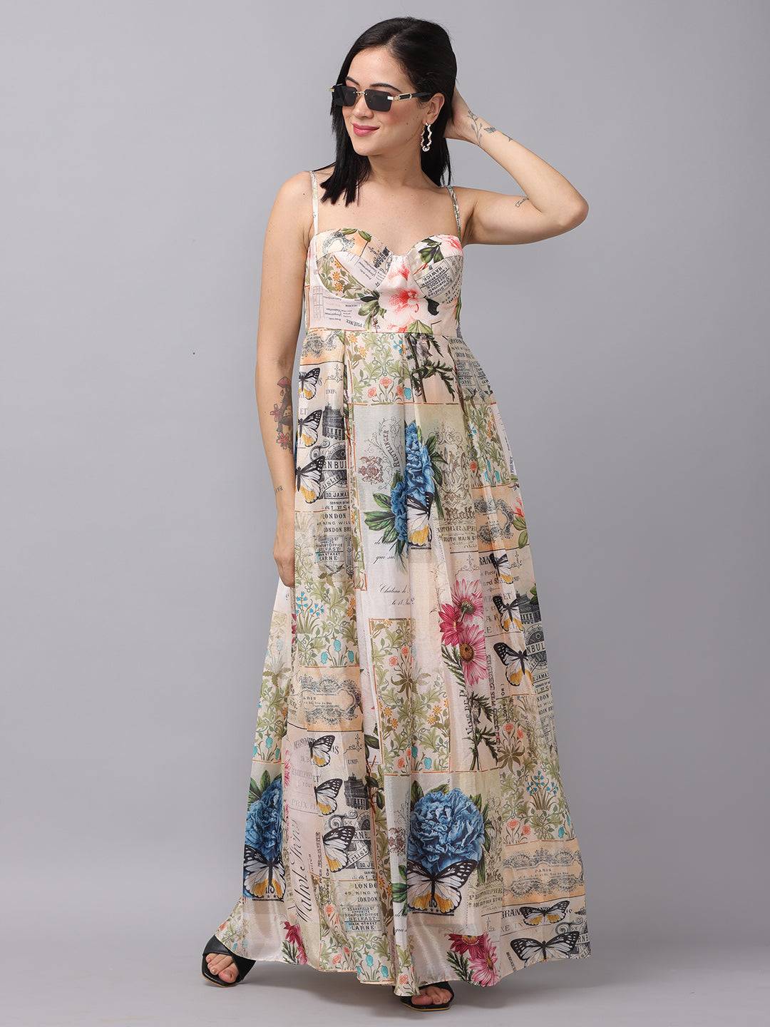 Stylish multi color dress with sweetheart neckline
