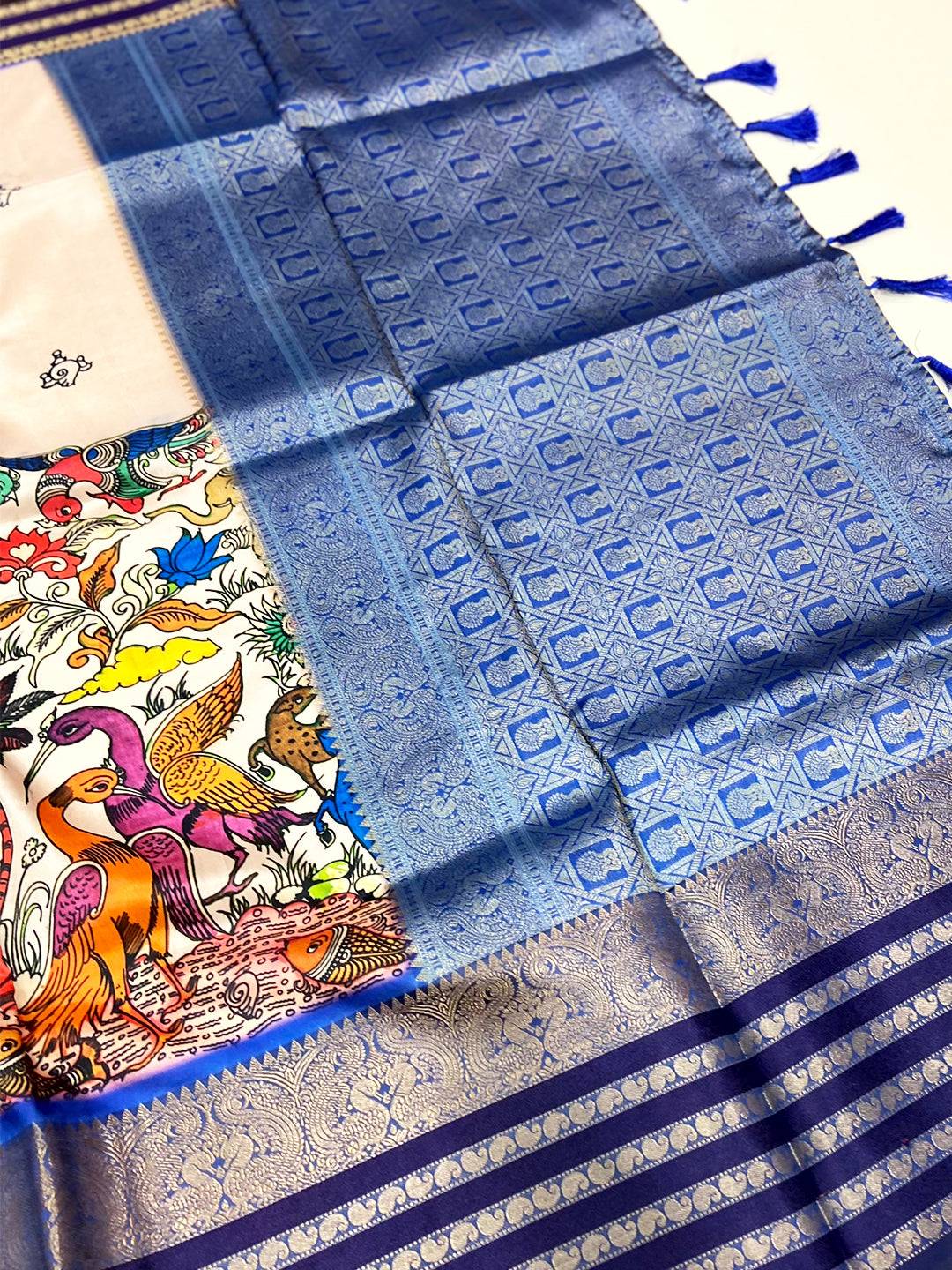 Light Peach Kalamkari Banarasi Silk Saree