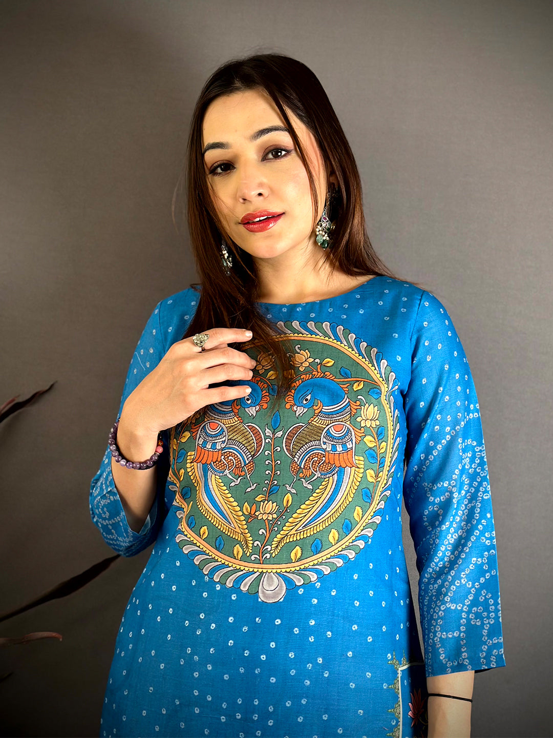Kalamkari Boat Neck Mul Kurti