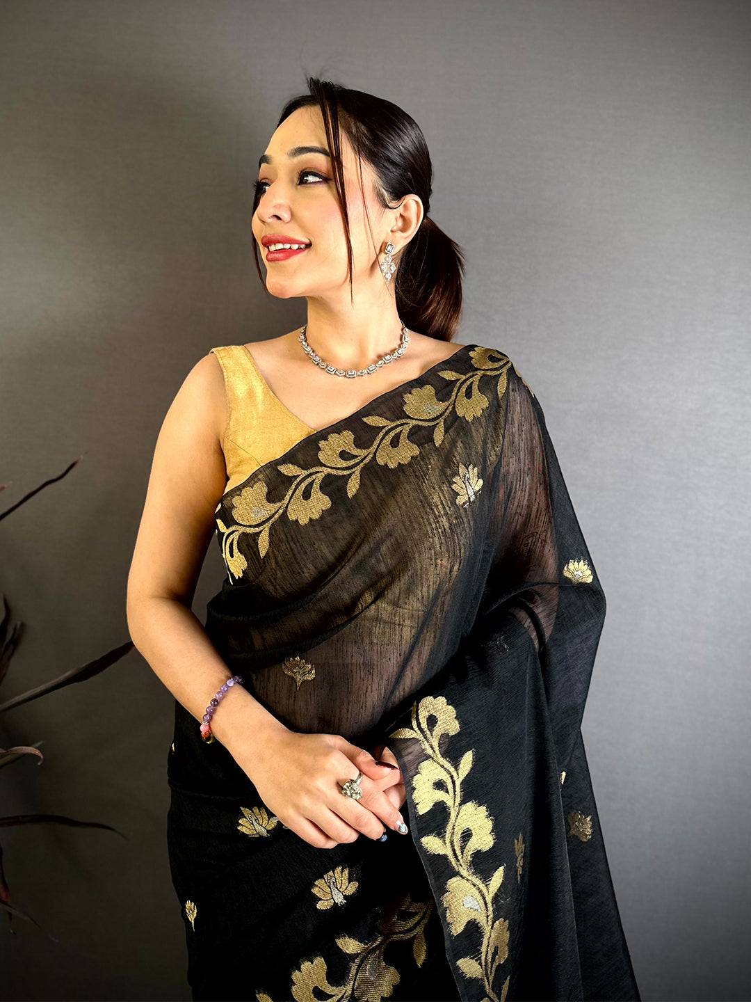 Black Peacock Zari Munga Saree