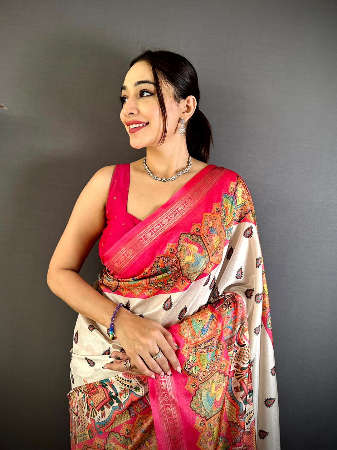 Opulent Kashmiri Print Soft Silk Saree