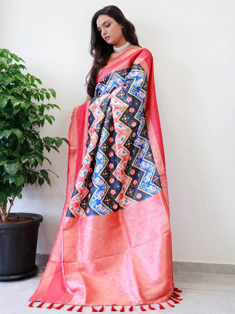 Attractive Gadwal Border Pochampally Print Saree