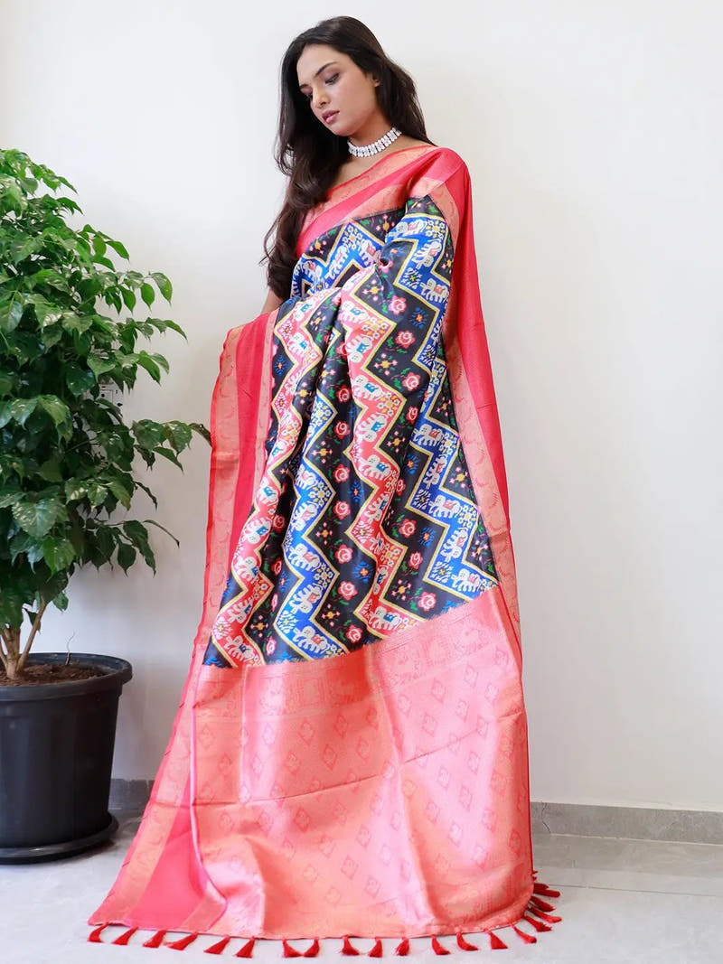 Elegant Pochampally Print Soft Silk Saree with Gadwal Border