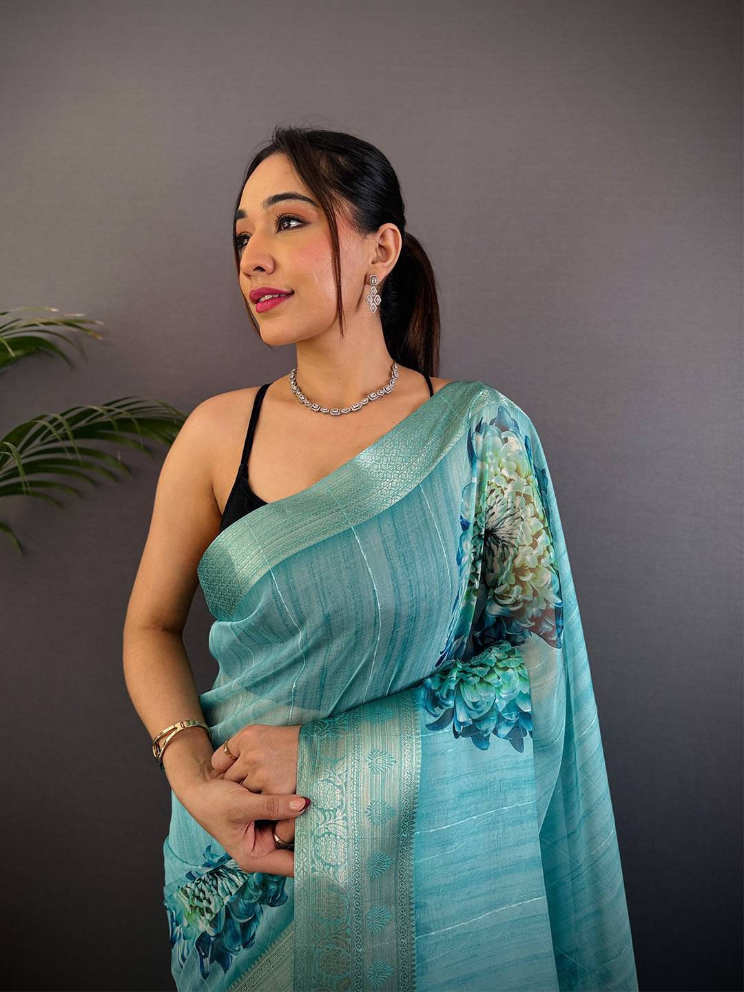 Aqua Soft Organza Digital Print Saree