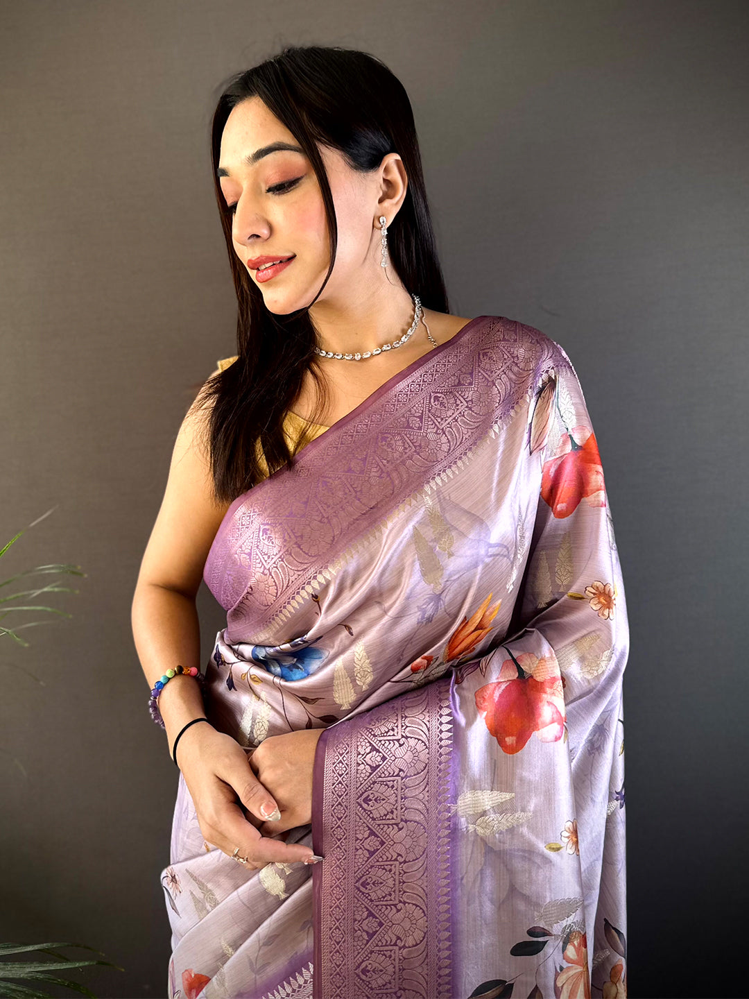 Lavender Bamboo Silk Floral Saree