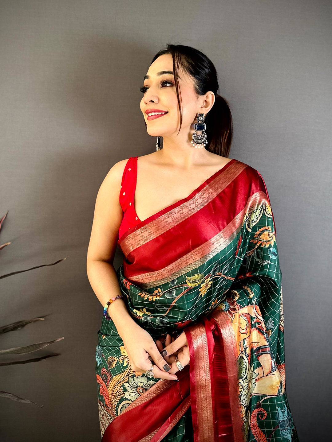 Green Soft Silk Gadwal Kalamkari Saree