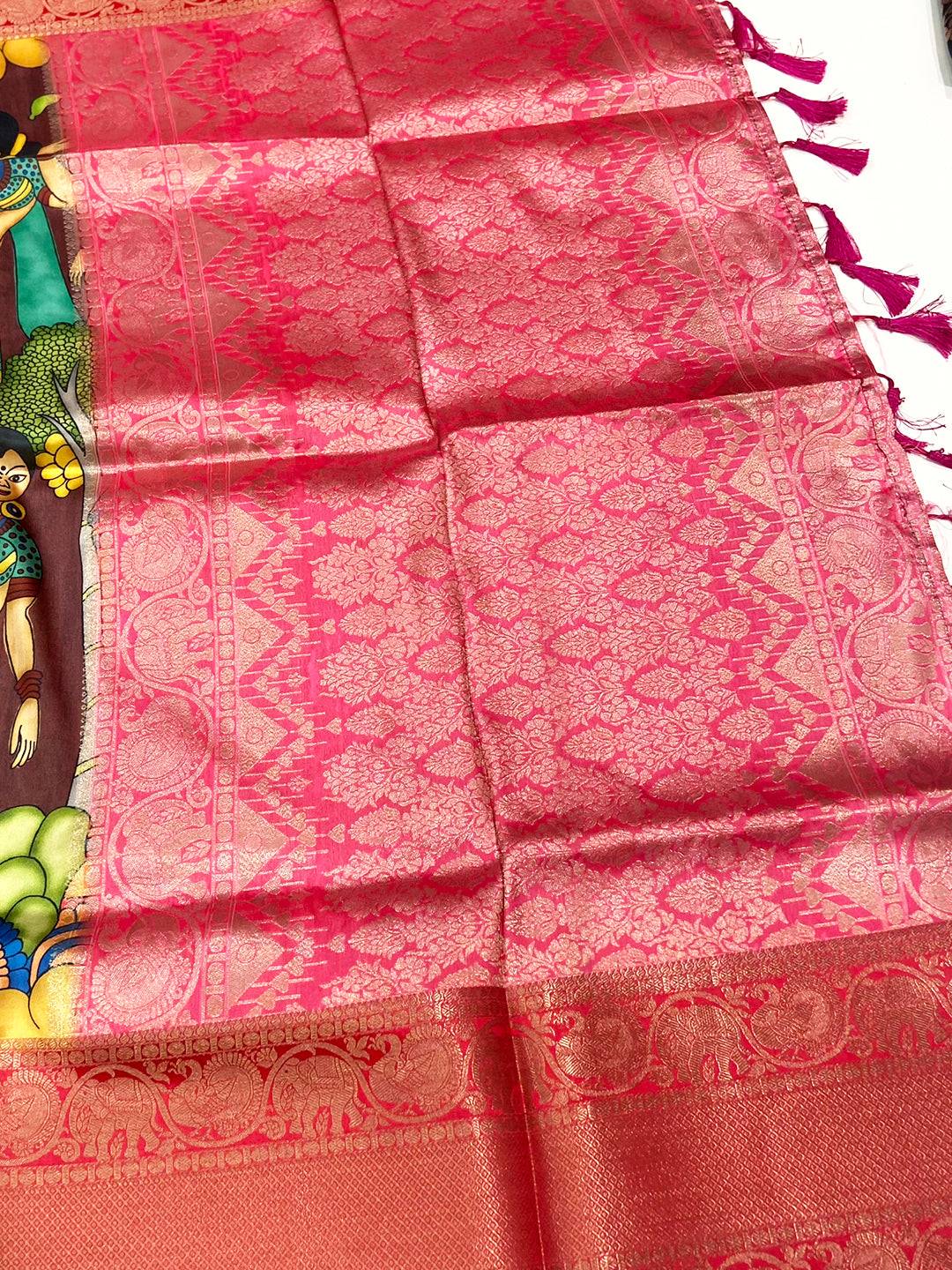 Elegant Banarasi Silk Kalamkari Pattern Saree