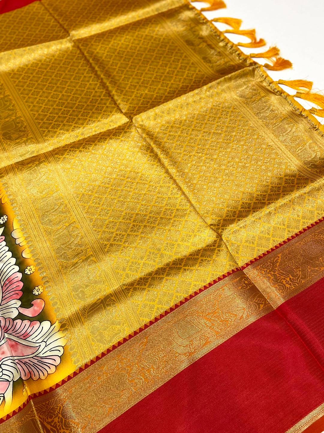 Vibrant Olive Banarasi Kalamkari Silk Saree