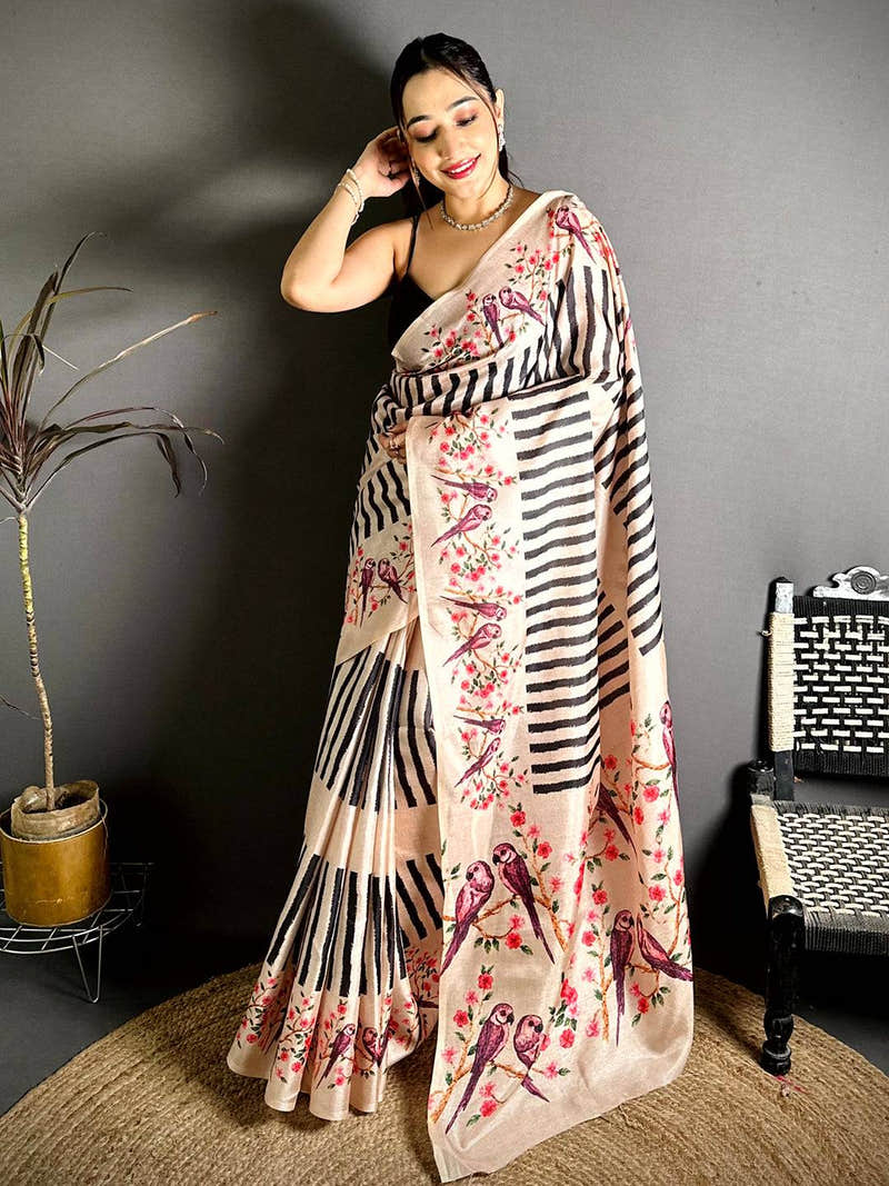 Celebrity Striped Kalamkari Tussar Saree