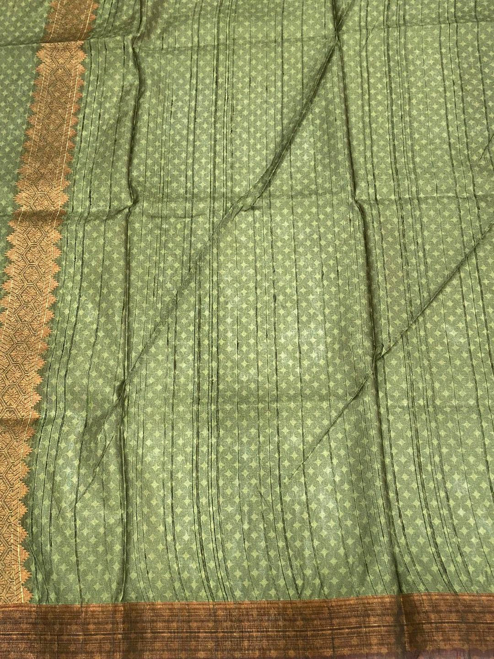 Rust Orange Tussar Ghicha Print Saree