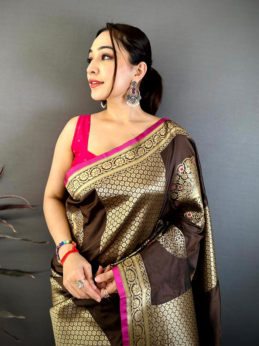 Royal Brown Katan Silk Zari Weave Saree