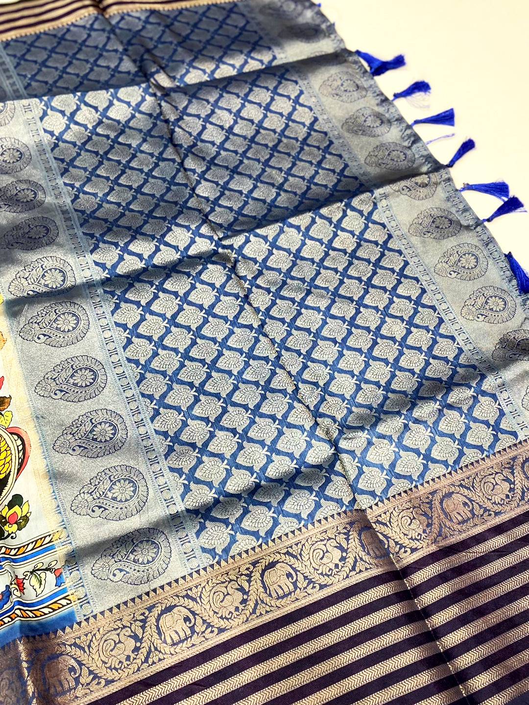 Blue Kalamkari Digital Print Pattu Saree