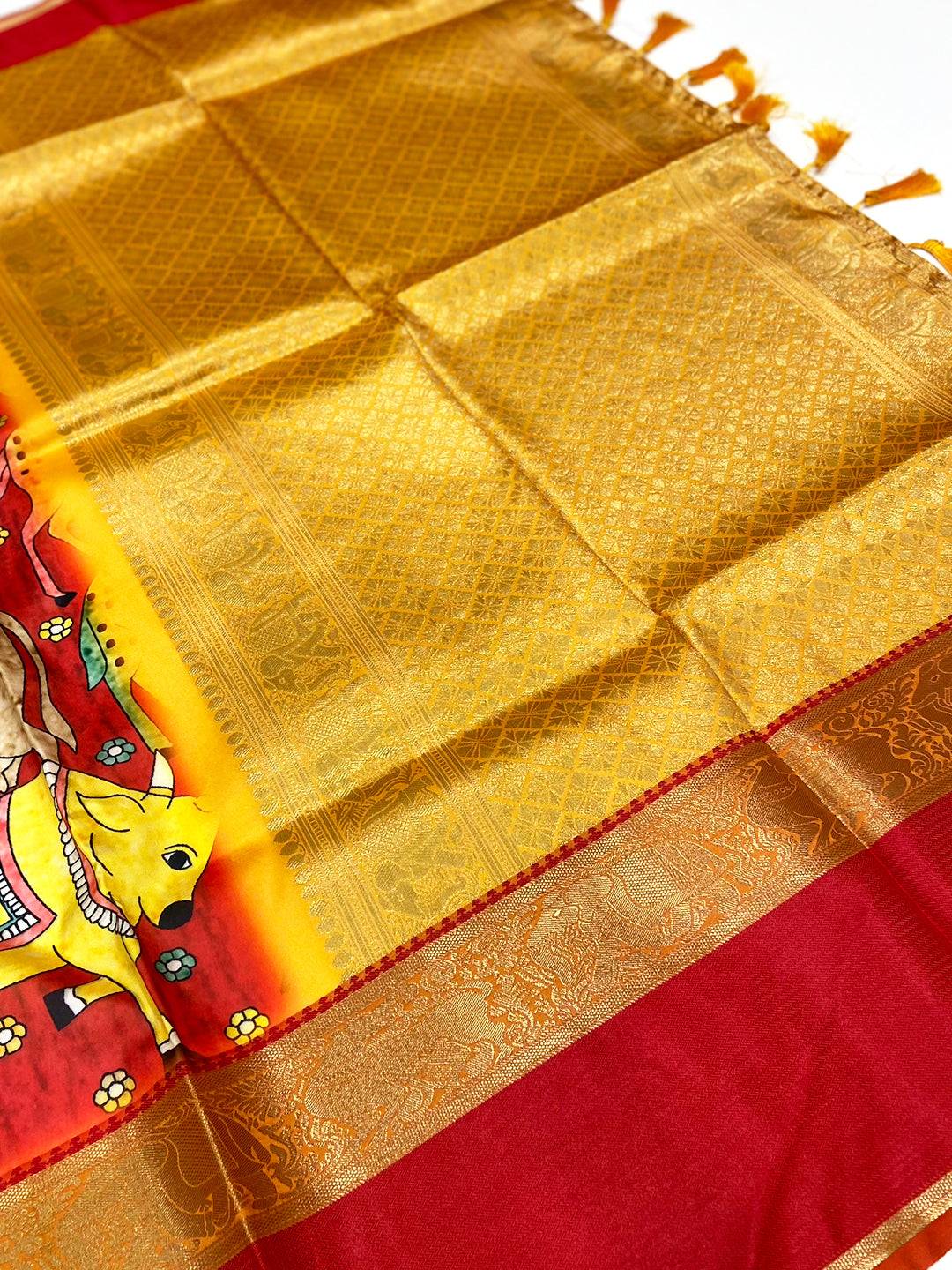 Deep Red Banarasi Kalamkari Silk Saree