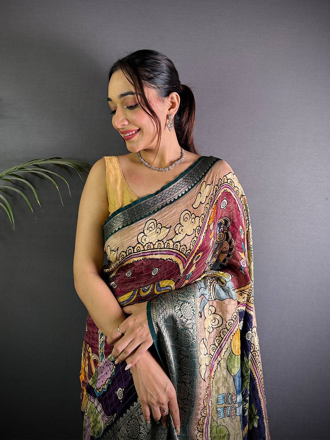 Navy Blue Pure Viscose Kalalmkari Print Saree