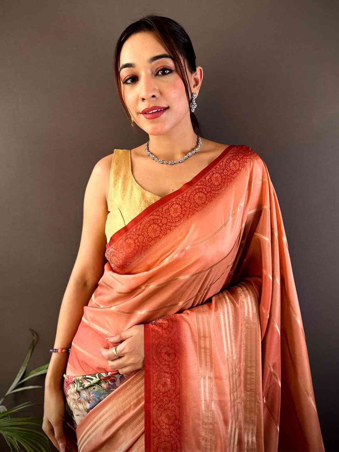 Peach Kalamkari Ombre Crepe Silk Saree