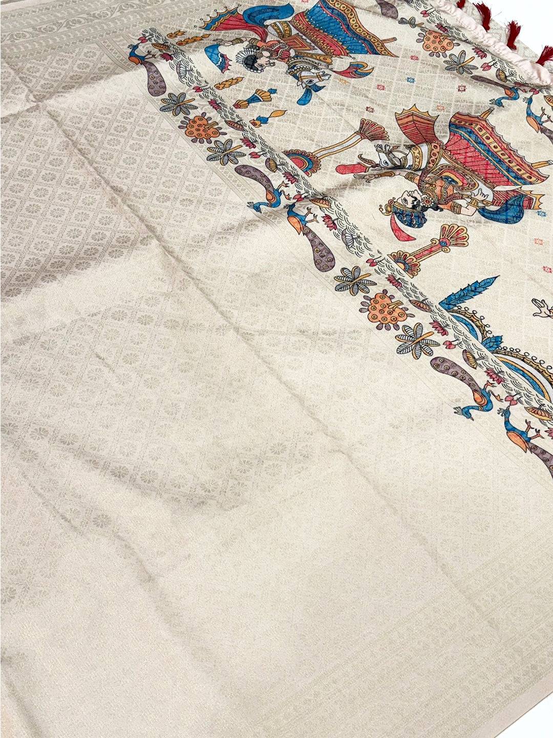 Artistic Soft Kanjivaram Kalamkari Pallu Saree