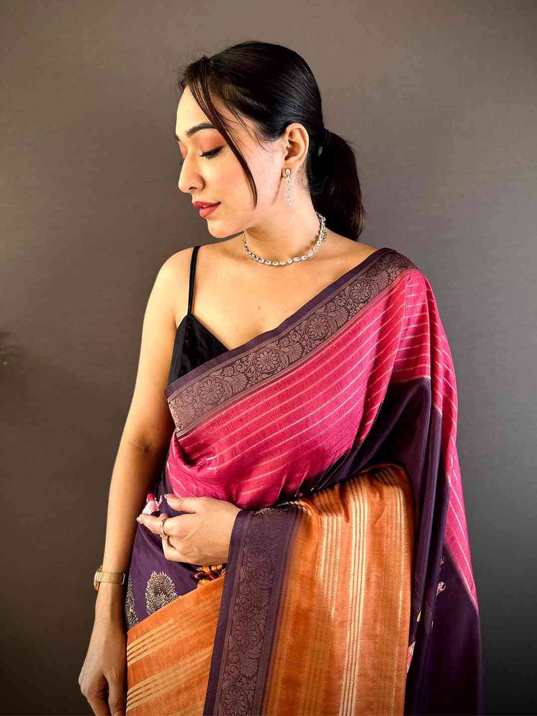 Dark Pink Soft Crepe Silk Digital Ombre Saree