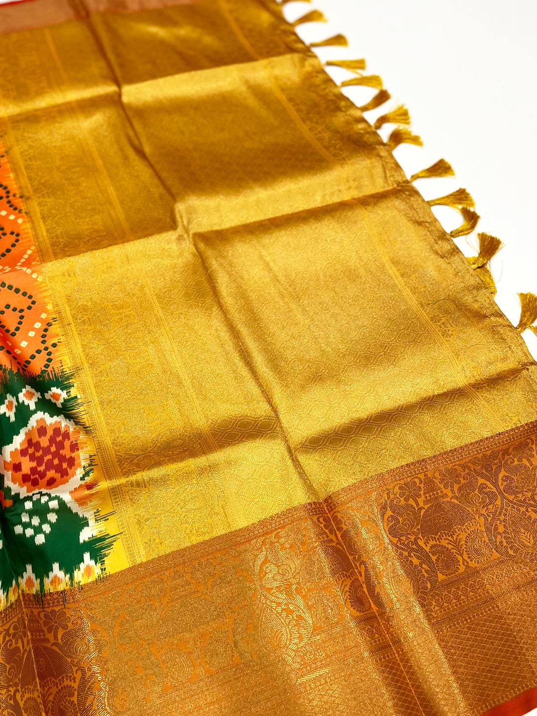 Bright Orange Bandhej Printed Banarasi Saree