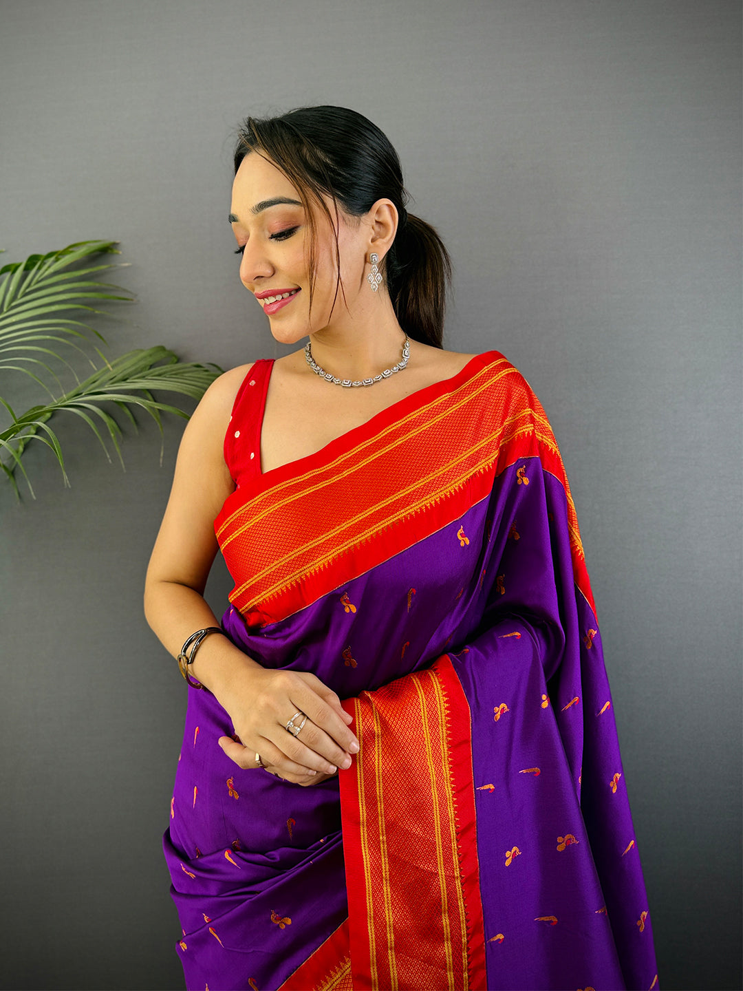 Wine Soft Silk Paithani Saree