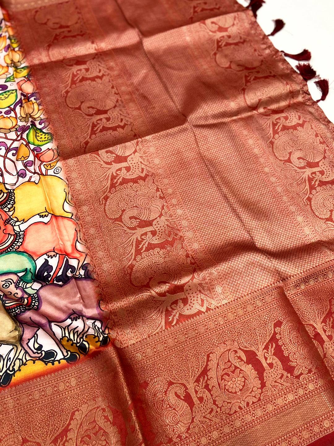 Radiant Banarasi Kalamkari Pattu Saree
