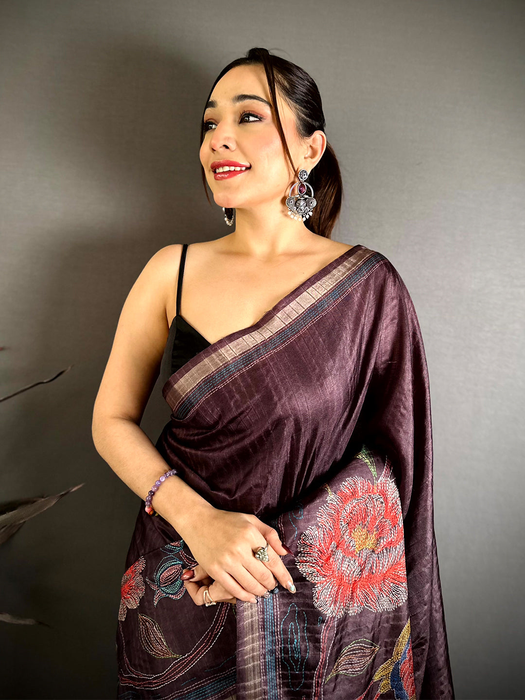 Vibrant Soft Tussar Ghicha Katha Saree