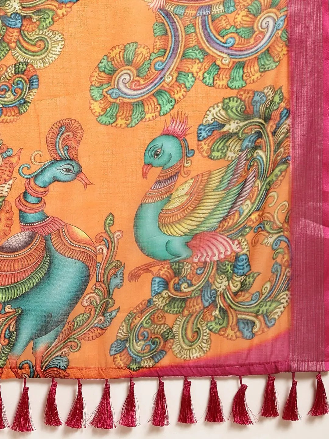 Kalamkari Print Saree With Zari Border