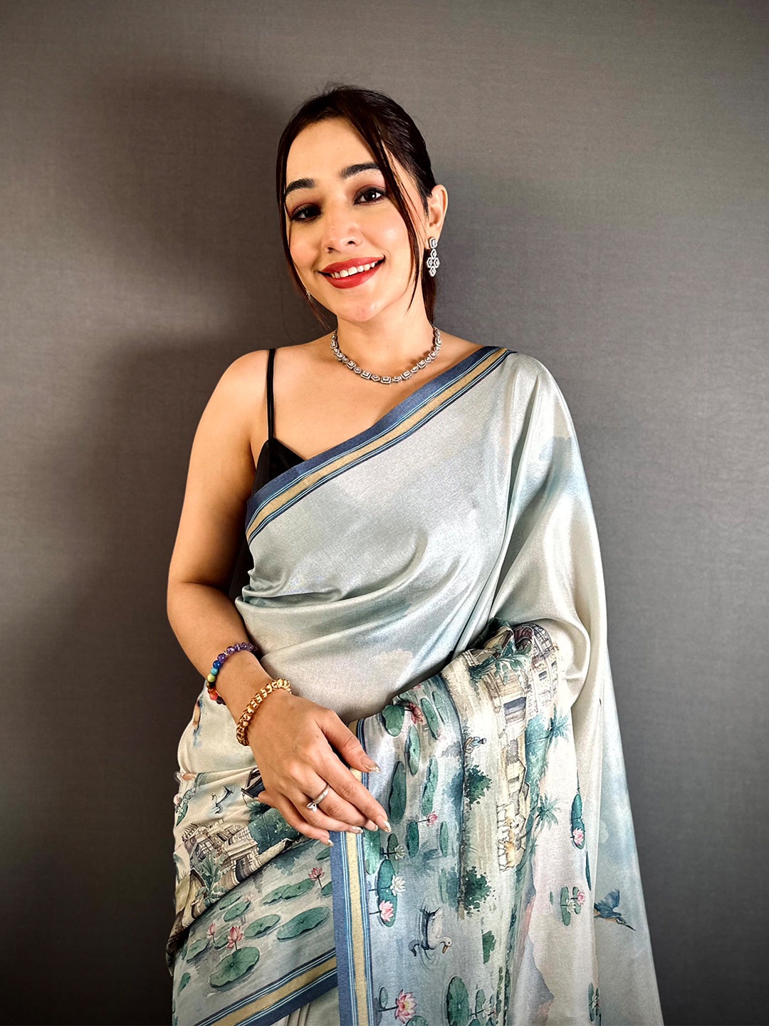 Vibrant Tussar Landscape Digital Saree