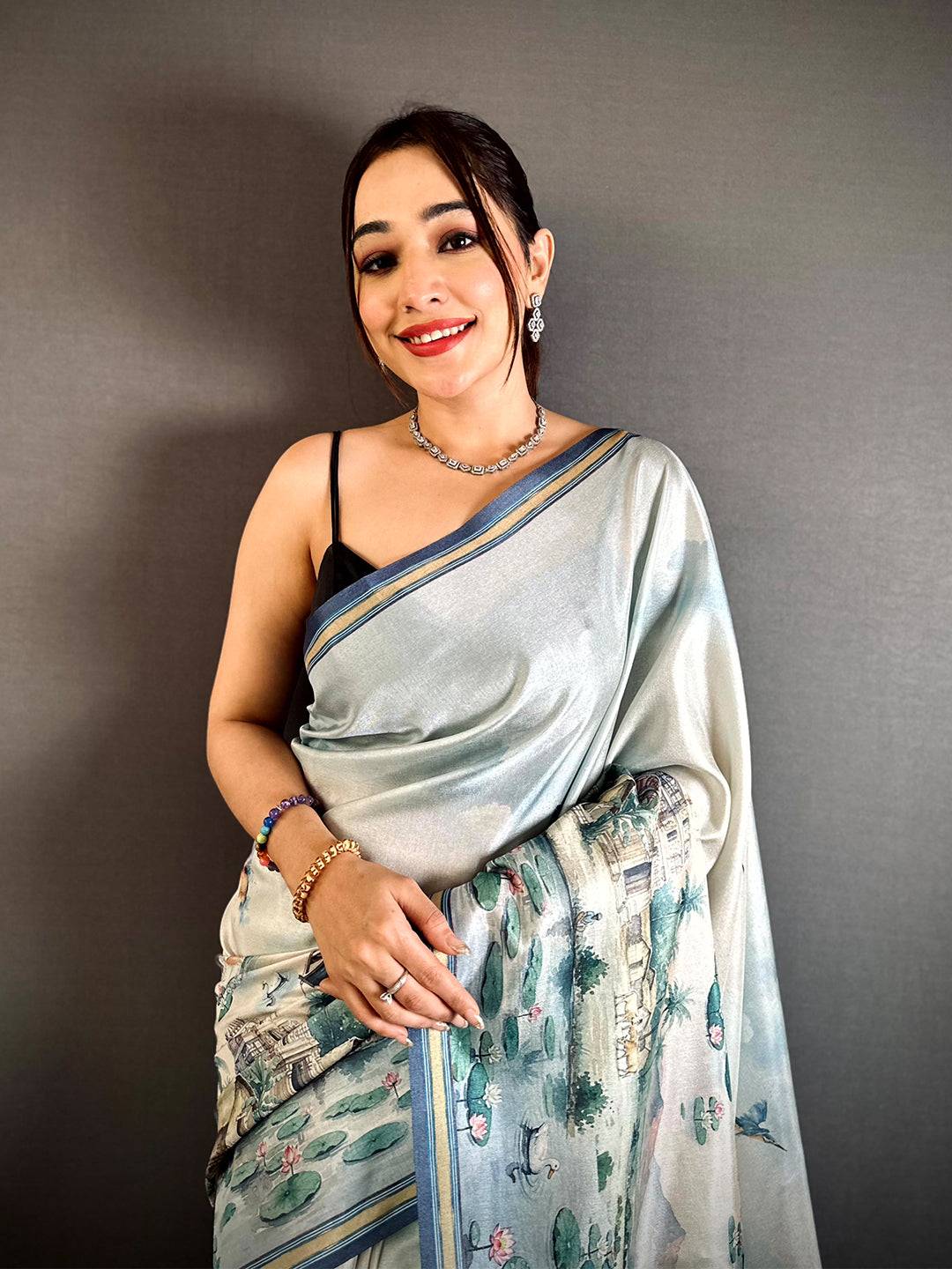 Vibrant Tussar Landscape Digital Saree