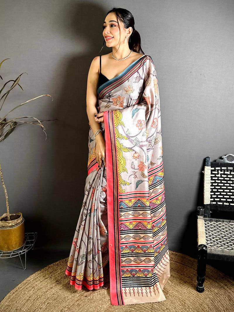 Celebrity Kalamkari Printed Tussar Saree