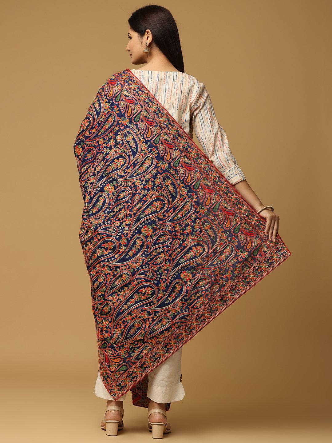 Back view of Navy Poly Chiffon Pashmina Dupatta