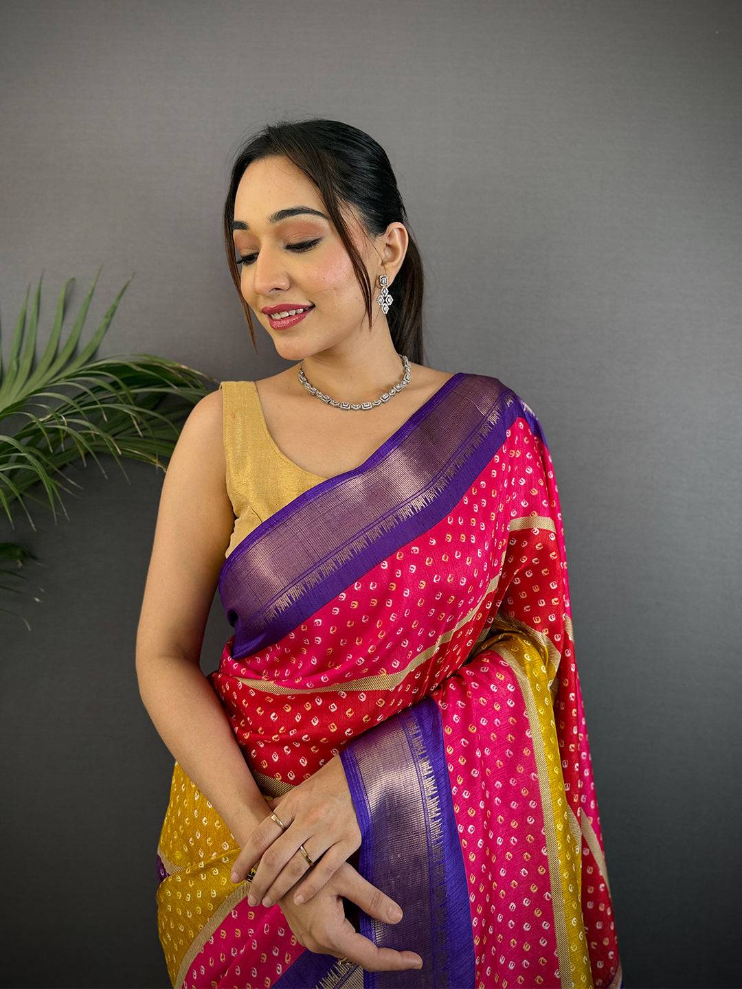 Purple Soft Dola Bandhej Print Saree